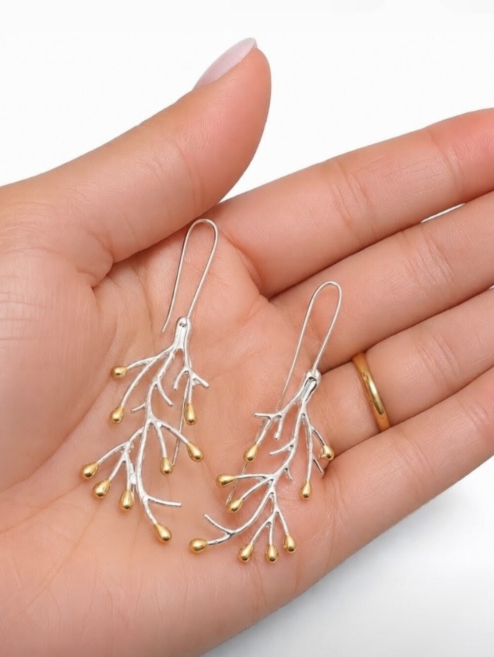 Silver Branch Leaf Earrings